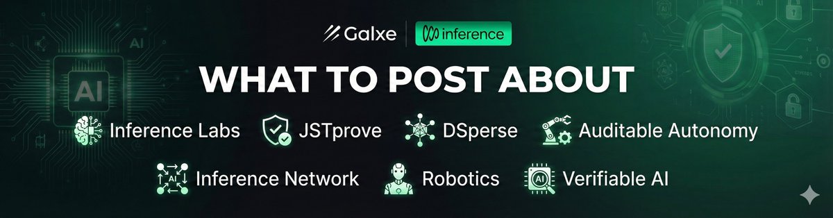 murtaza_sal's tweet photo. Create or share content on:

Inference Labs 🏢
JSTprove 🧩
DSperse 🖥️
Auditable / Accountable Autonomy 🛡️
Inference Network / Proof of Inference 🔗
Robotics & Verifiable AI 🤖

Tip: Focus on one clear topic per post for better ranking.
#JSTprove #DSperse #InferenceNetwork #Robotics #VerifiableAI