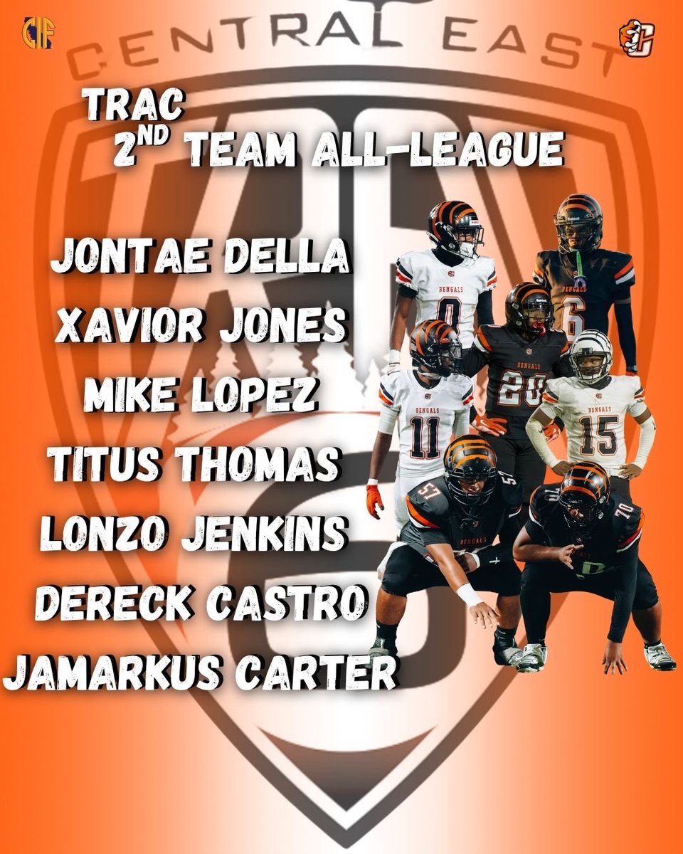 _CEBengalFball's tweet photo. Congratulations @jontaedella6_ @xaviorjones0 @Titusthoma66069 @LonzoJJenkins 
TRAC 2nd Team All-League https://t.co/TzUCaNjEIn