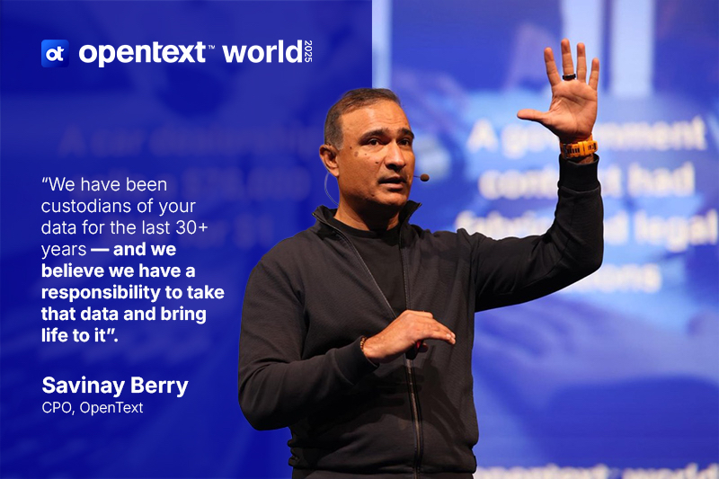 navinN80's tweet image. Inspiring vision from Savinay Berry at #OpenTextWorld 2025 on responsibility, creativity, and trusted data. Proud to be part of it. #ElevateTogether