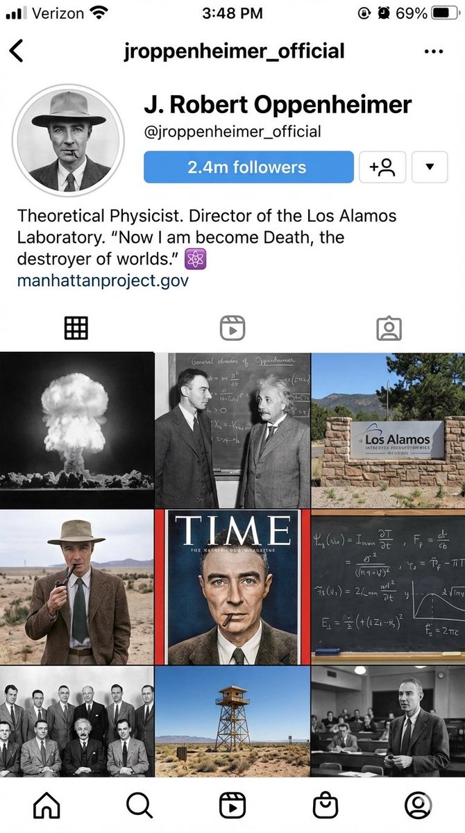 skirano's tweet image. Nano Banana Pro, Oppenheimer Instagram account