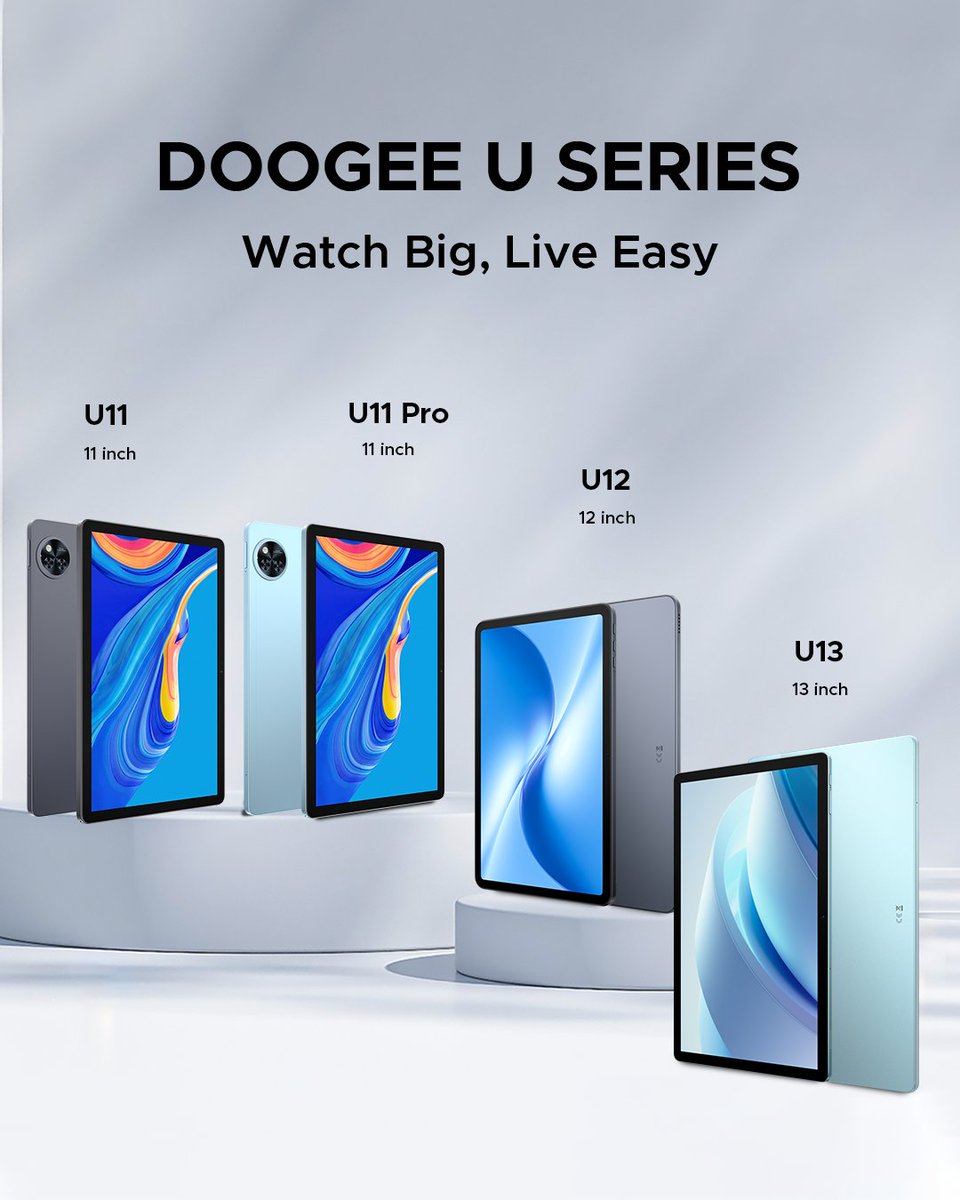 DOOGEE_official's tweet photo. Your screen, your style — from 11'' to a stunning 13''.
Whether you’re studying, streaming, creating, or multitasking, there’s a perfect screen size for every moment.💪
 Watch Big, Live Easy.✨
U12: https://t.co/ku6cgM9IOb
U13: https://t.co/6QWCXyAAze
#Doogee #USeries #U12 #U13 https://t.co/cKZK8ivWOl