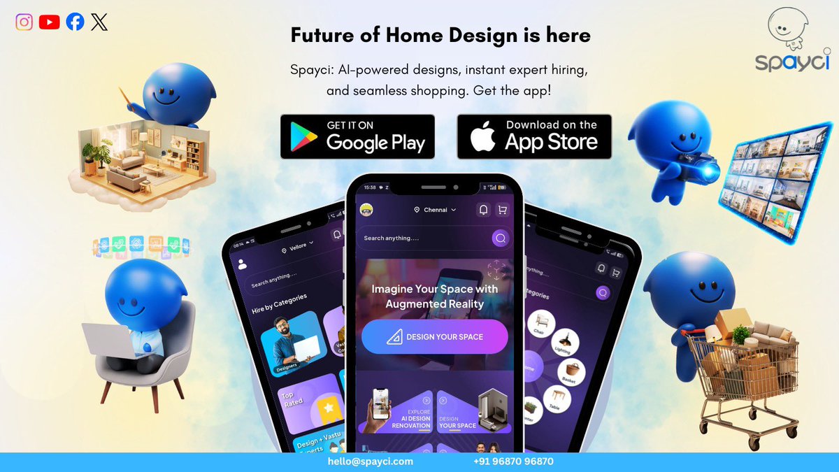 suvasthihaa's tweet image. 🚀✨ Spayci is LIVE! Design your dream space in seconds with AI + AR. Visualise, customise, shop — all in one app. Your home, your vibe. Download App now!

Show off your AI space transformations with #MySpayciMakeover — tag us, share your dream room in action