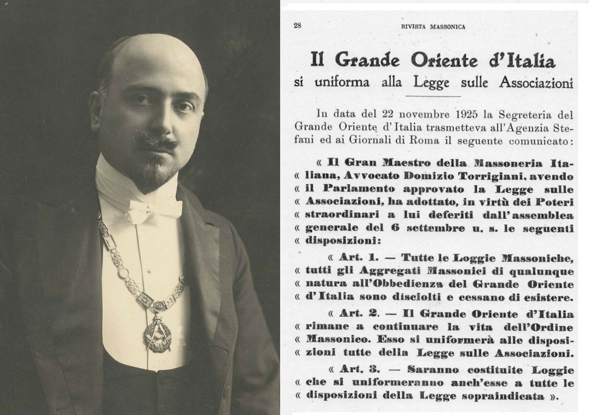 GrandeOrienteit's tweet photo. #AccaddeOggi #22novembre 1925; una data drammatica nella #storia della #Massoneria del Grande Oriente d'Italia. Il Gran Maestro Torrigiani firma il decreto di scioglimento di tutte le logge dell’Ordine a fronte della legge sulle associazioni del Fascismo.

https://t.co/B5AKBqi3hT https://t.co/nEZBiVcuMc