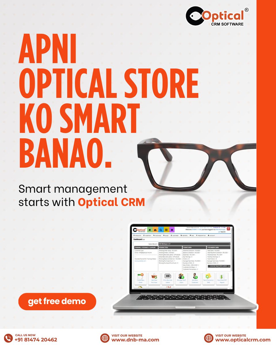 CrmOptical's tweet image. Manual se digital ka switch - ek click aur store smart! 💡🖥

🎉 Get A FREE Demo Today!

📲 Call/WhatsApp: +91 8147420462
🌐 Visit: opticalcrm.com
.
.
#dnbmmultiappsllp #opticalcrm #opticalshopsoftware #billing #billingsoftware #whatsapp #prescriptionmanagement #account