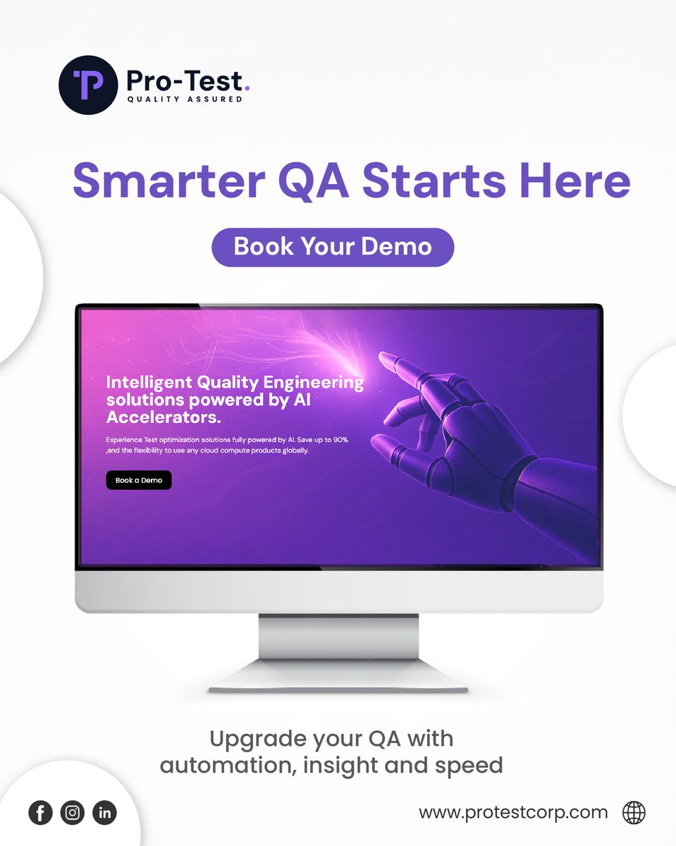 ProTestcorp's tweet image. Ready to test smarter? Experience Pro-Test AI Hub—book your demo! 

#AIHub #BookADemo #SmarterTesting
