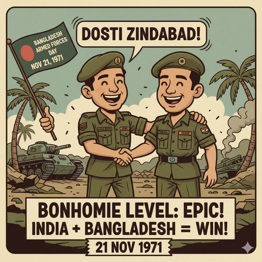 SajidKhan156983's tweet image. Guided and trained by the Indian Army, the Mukti Bahini evolved into a regular force, which later became Bangladesh’s national army- the first shield of the nation’s defense. #BangladeshArmedForcesDay #IndoBanglaBrotherhood #SharedSacrifice1971 #StrongerTogether1971to2025