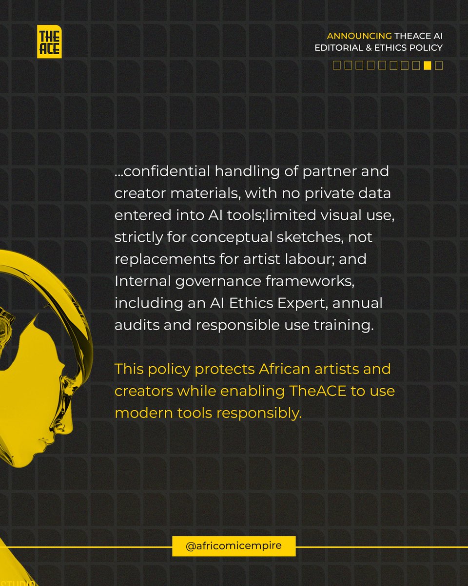 africomicempire's tweet image. ...but our storytelling, judgement and cultural insight remain entirely human.

You can read the full policy on theafricancomicsempire.framer.website/blog/human-led…
.
.
#TheACE #AIUse #AIPolicy #Content #Editorial #AIEthics
.
3/3