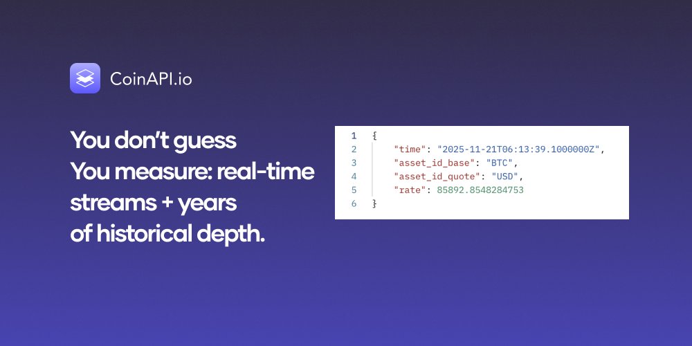 realCoinAPI's tweet image. If you’re still guessing market moves, you’re doing it wrong.

CoinAPI gives you full #BTC history + real-time feeds across all major exchanges.
