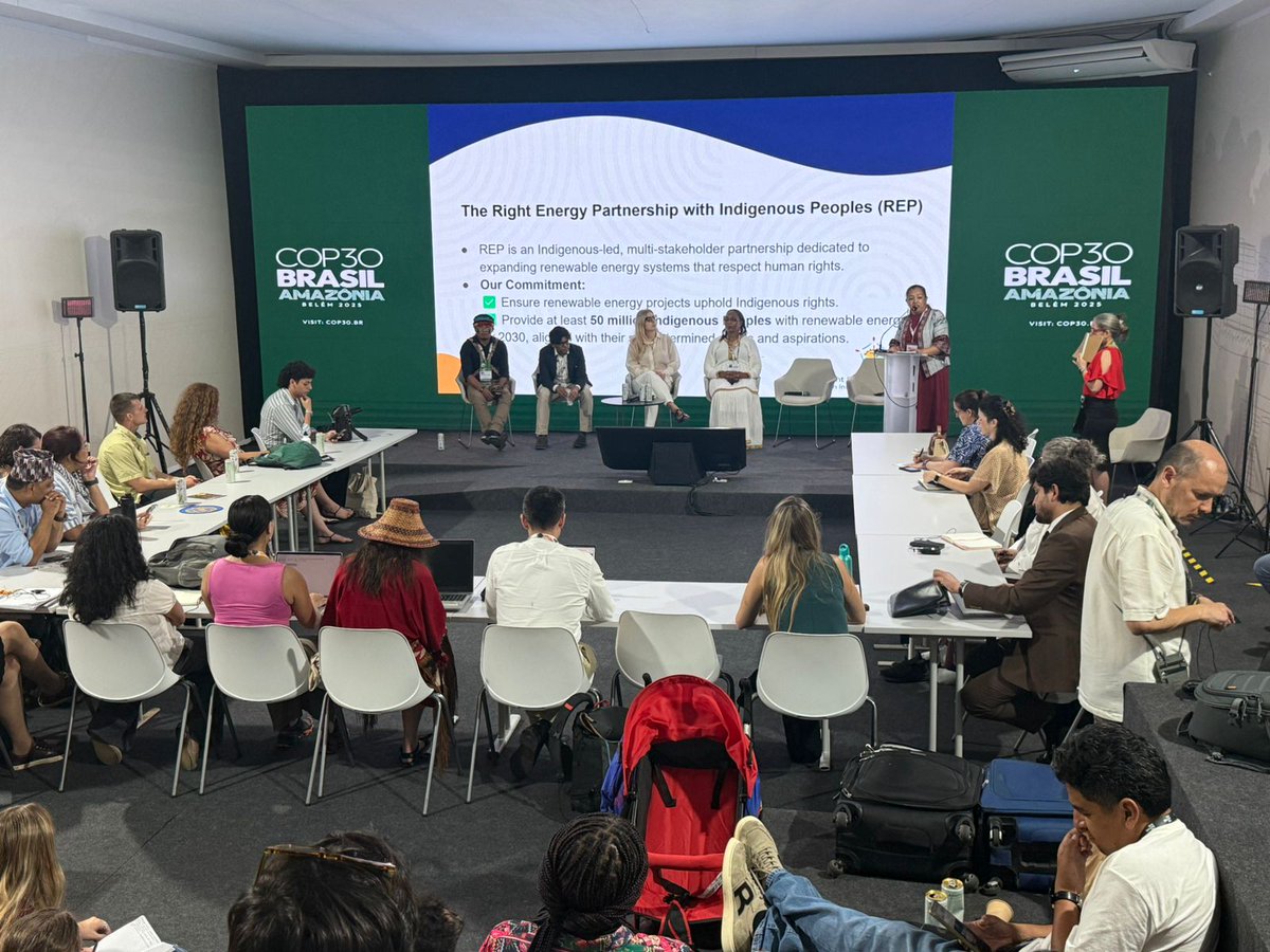 RepInitiative's tweet image. At our COP30 first Side Event on the 18th Nov, we delivered a message:

There is no just energy transition without Indigenous Peoples at the center—designing the solutions and advancing our right to self-determined development.

#JustEnergyTransition