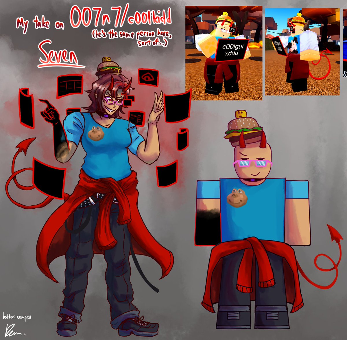batter_sempai's tweet image. Well, one thing good that came out of Forsaken turning out like THAT is that I want to work on my take of Roblox myths/hackers/admins again. So expect more of them.

I&apos;ll be putting them under the name and tag All In Good Fun. Here&apos;s some stuff I made. #robloxart #robloxmyths