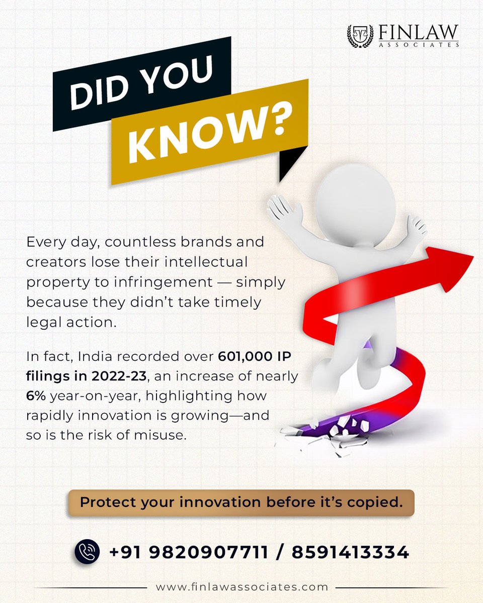 FinlawAssociat1's tweet image. Your ideas deserve protection, before someone else claims them.
Brands &amp;amp; creators lose their #intellectualproperty simply because they delay taking legal action.
We help you safeguard your #IPprotection with expert legal support.
.
.
#TrademarkRegistration #CopyrightProtection