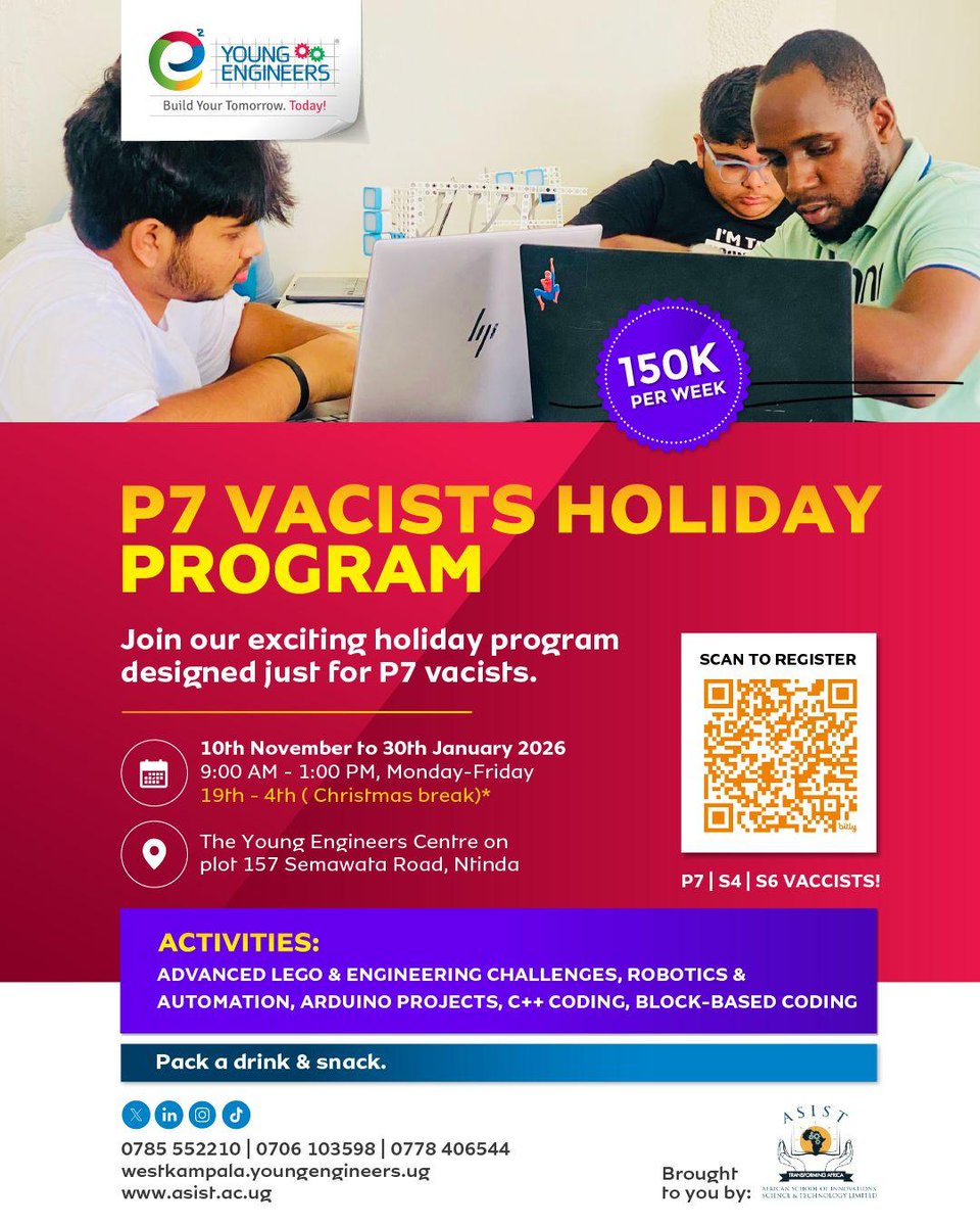 OctBinEvadiusT's tweet image. 📌A new weekend means new opportunities for creativity, discovery, and hands-on innovation. Counting down to the Holiday #StemProgram, we invite parents and guardians to register their children.
Folllow @YoungEngneersUG ,Enroll and shape the next generation of  problem solvers.