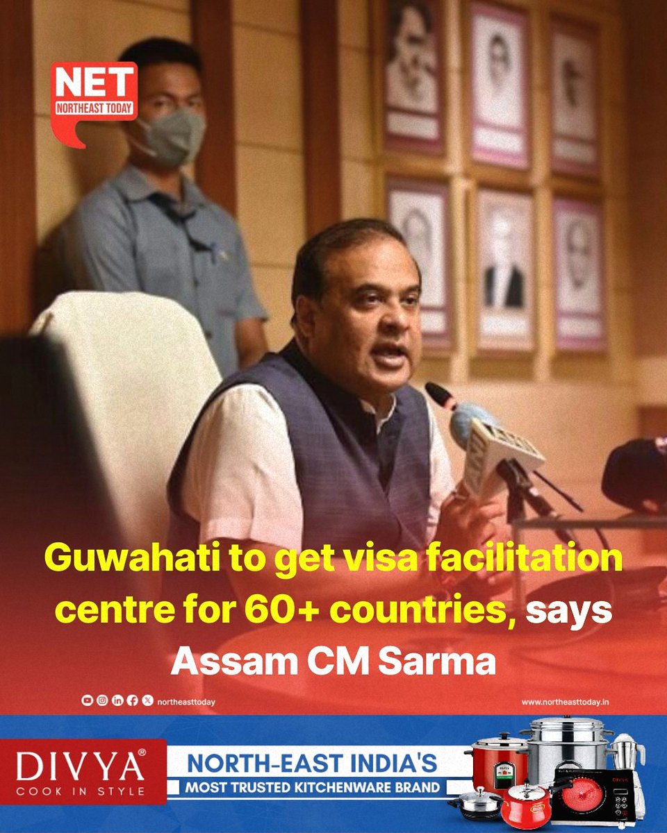 NortheastToday's tweet image. #Assam | Chief Minister Himanta Biswa Sarma announced on Thursday that VFS Global has agreed in principle to set up a dedicated visa facilitation centre in Guwahati. The centre will process visa applications for more than 60 countries, easing the need for residents of Assam and…