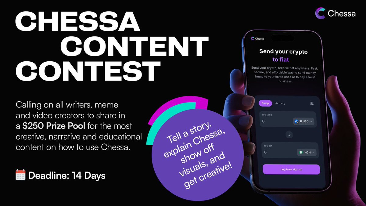 CHESSA CONTENT CONTEST

How well do you know Chessa?
We are calling out creators of any kind, writers, story tellers, meme creators, video creators etc to share their experiences with Chessa. 

Share in a $250 Prize Pool for the most creative, narative and educational content on