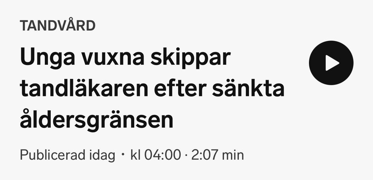 Att 20–23-åringar skippar tandläkaren efter att Ulf och Jimmie infört avgifter är inte konstigt. När unga redan kämpar med hyror och matpriser är tandvård det första som ryker. 

60 % färre besök är ett totalt jävla misslyckande.