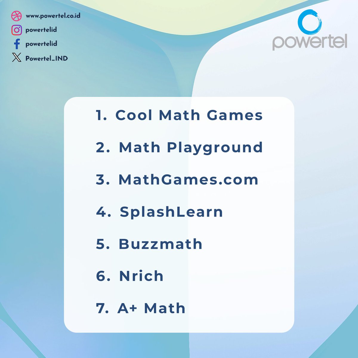 Powertel_IND's tweet image. 7 Situs Belajar Matematika Sambil Bermain untuk Pelajar

#belajarmatematika #matematikaonline #belajarsambilmain #gameedukasi #belajarmenyenangkan #gameinteraktif #belajarseru #matematikaseru #belajaronline #pintarmatematika #belajarsantai #powertelid