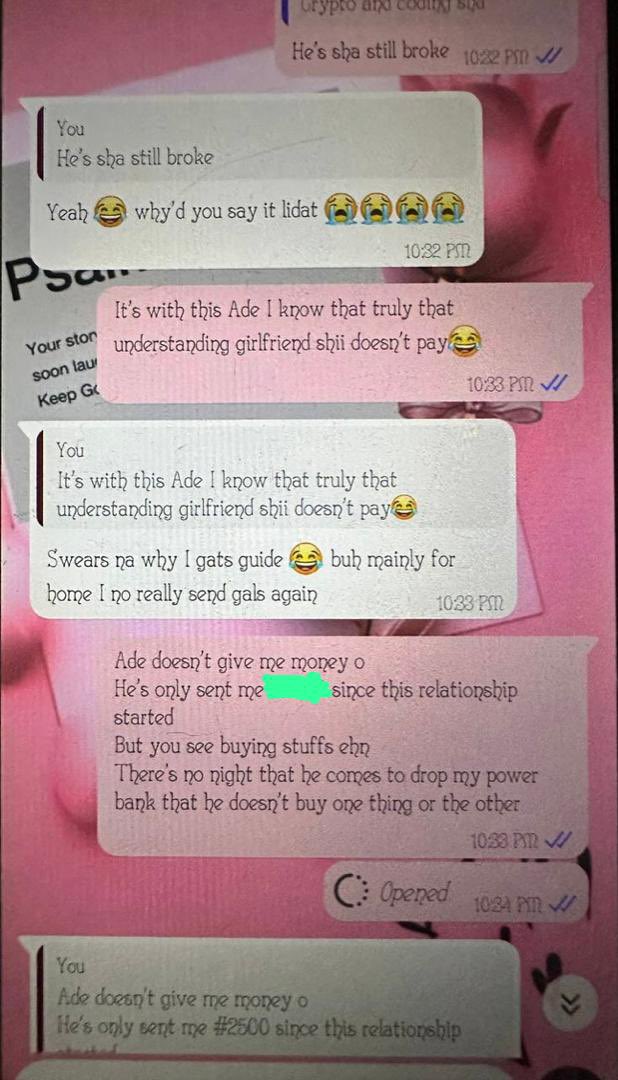 adenoton's tweet image. chat betw my so-called gf, a friend (david) and her male bestie.

seems I’m nothing to her but a “powerbank charger”.