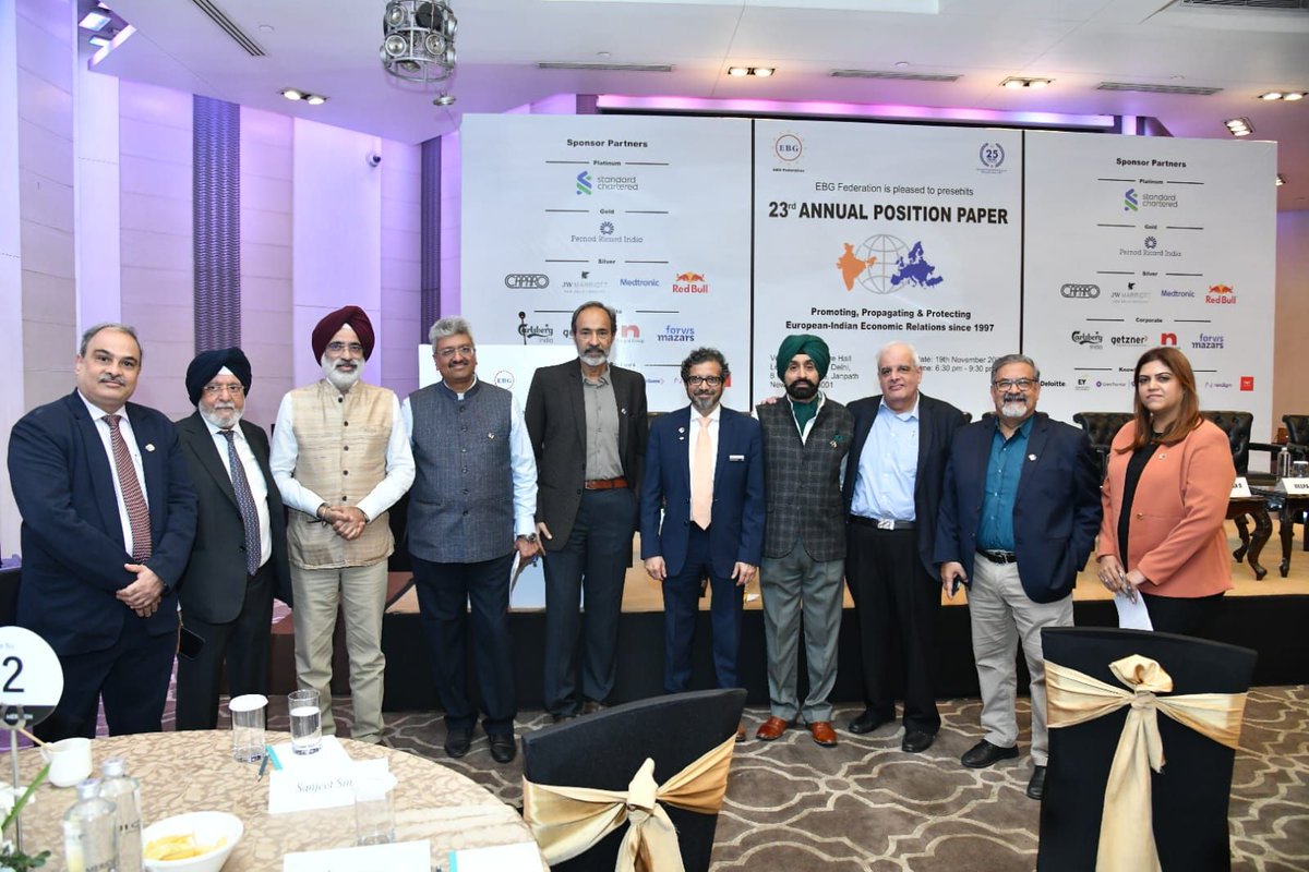EBG_India's tweet photo. Launched the 23rd Annual Position Paper (2025) at Le Méridien New Delhi — focused on resilience, innovation &amp; India–EU business ties. Thanks to our Guests, partners &amp; sponsors. EBG Federation: evidence-based, future-ready policy advocacy. #EBGFederation https://t.co/w221uf43ae
