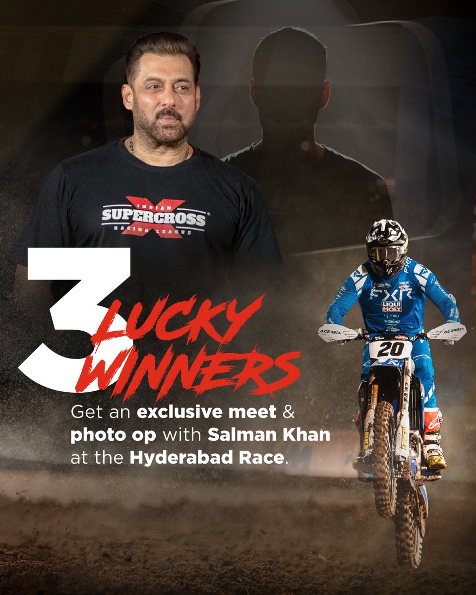 One ticket. One reel. One epic chance to meet <a href="/BeingSalmanKhan/">Salman Khan</a> 🎥

Bring the #FlirtWithDirt energy to <a href="/ISRL_official/">ISRL - Indian Supercross Racing League</a> Hyderabad Round 2.

Turn your feed into a flex. 💪

🎟️ Book your tickets now on BookMyShow - Click the link: in.bookmyshow.com/sports/indian-…

#ISRL #Salmankhan