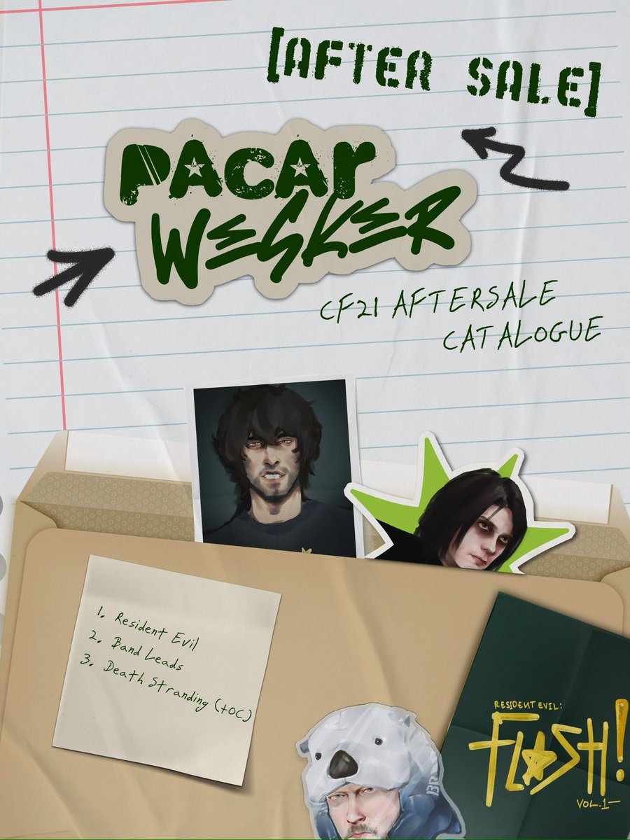 [RTs are 🩷]

Pacarwesker CF21 Aftersale PO Mail Order!

📅 PO PERIOD: 21 NOV - 28 NOV, 23:59 WIB
📪 Mail Order will be sent approx. 1-2 weeks after PO is Closed from Tangerang

Fandom: Resident Evil, Bandom, Death Stranding (+OC)

Link order below!
#Comifuro21 #CF21catalogue