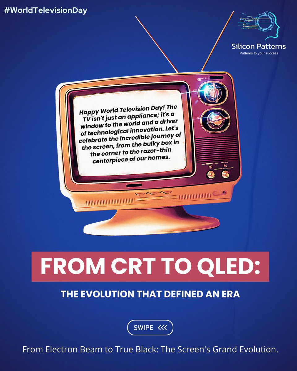SiliconPatterns's tweet image. Happy #WorldTelevisionDay! 📺 From the electron gun in the massive CRT to the visual perfection of quantum dots and self-illuminating OLED. 

We re-engineered the way we perceive moving images. The journey of display tech is relentless innovation. 
#SiliconPatterns #DisplayTech
