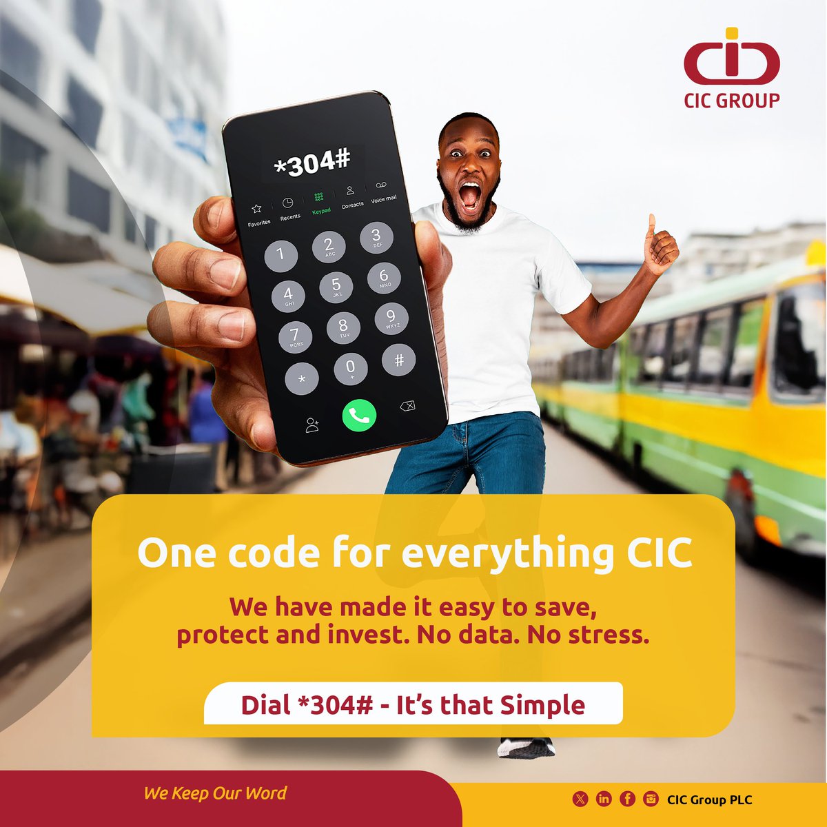 Your hustle never stops and neither should your money moves. Save, invest and protect with CIC. 
➡️Dial *304# to get started.
#OneCodeForEverything #WeKeepOurWord