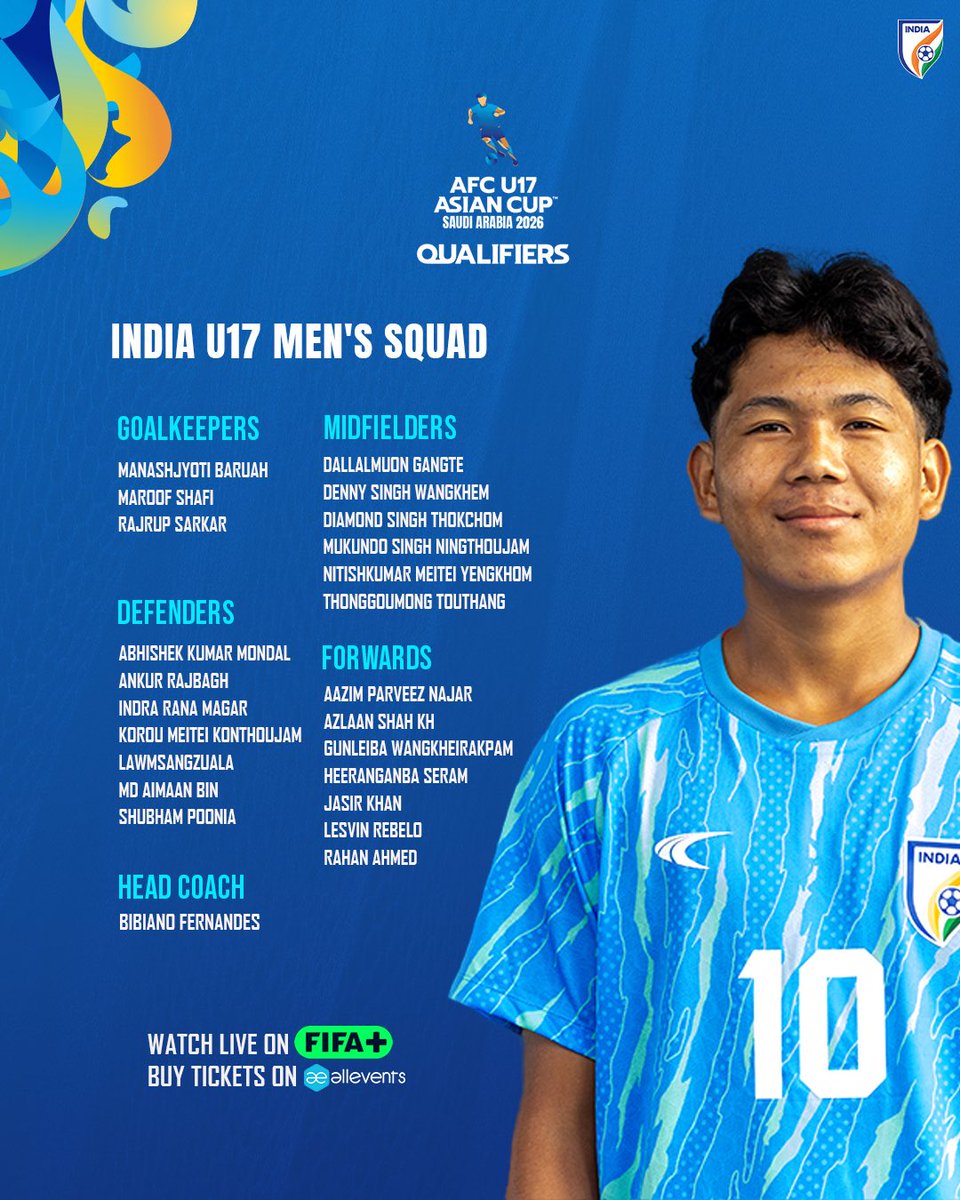 IndianFootball's tweet image. Your #BlueColts&apos; squad for the #AFCU17 Qualifiers in Ahmedabad 🐯

More details 🔗 bit.ly/4ockh3s
Buy tickets 🎫 bit.ly/ticketsAFCU17

#IndianFootball ⚽️