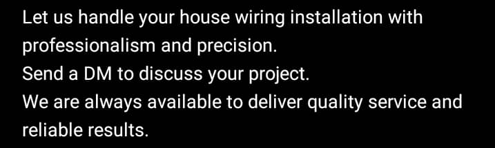 We’d be glad to handle your house wiring installation.
Kindly send a DM to discuss further..