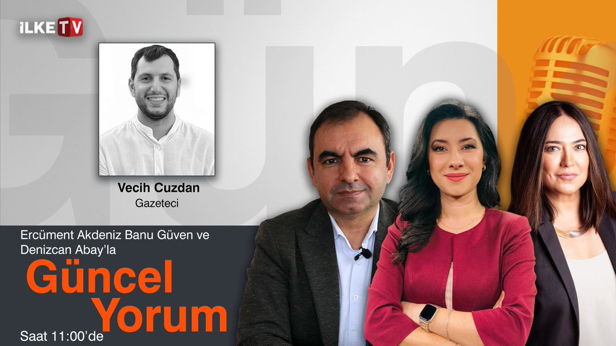📢Ercüment Akdeniz, Denizcan Abay ve Banu Güven'le #GüncelYorum'un konuğu Gazeteci Vecih Cuzdan

⏱️Güncel Yorum 11:00'de, Medya Zamanı programının hemen ardından İlke TV'de

#Canlı izlemek için: youtube.com/live/rtb3wWobY…

<a href="/ErcmentAkdeniz/">Ercüment Akdeniz</a> I <a href="/denizcanabay/">Denizcan Abay</a> I <a href="/banuguven/">Banu Guven</a> I <a href="/VecihCuzdan/">Vecih Cuzdan</a>