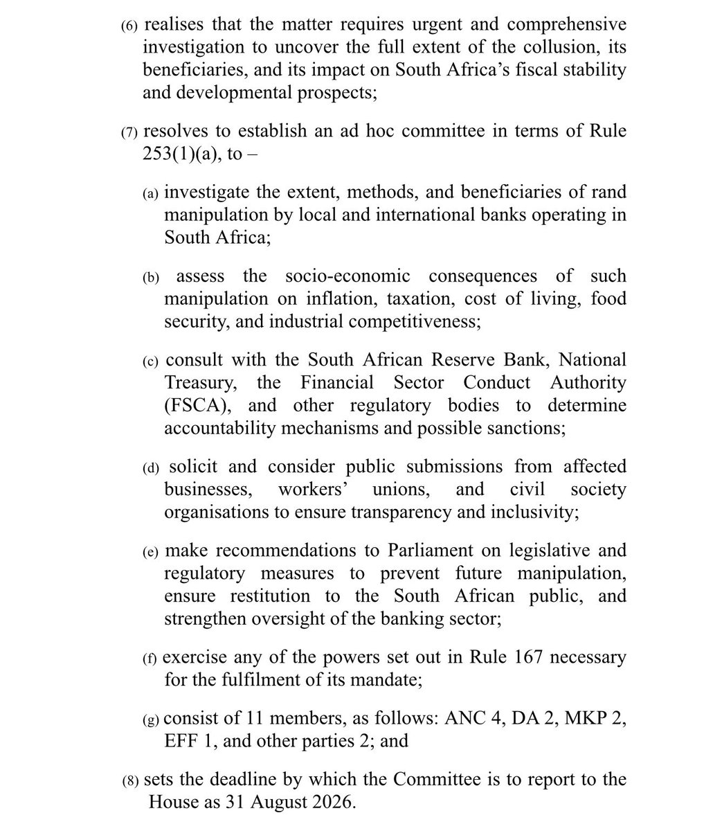 ZungulaVuyo's tweet image. The #RandManipulation motion to be debated next week.