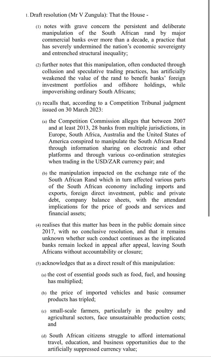 ZungulaVuyo's tweet image. The #RandManipulation motion to be debated next week.