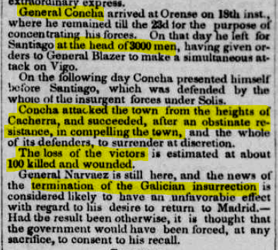 Mais da Revoluçom Galega de 1846 na imprensa de Estados Unidos. O público ianque conhecia até os detalhes da cruenta batalha de Compostela e o fim da nossa insurreiçom. Eis The New York Herald de 30 de maio de 1846.