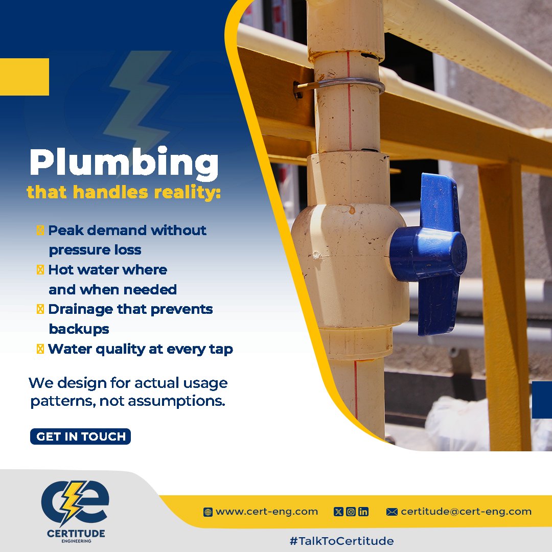 CertitudeEng's tweet image. Nothing ruins a facility&apos;s reputation faster than &quot;no water on the third floor&quot; or &quot;the toilets aren&apos;t flushing.&quot; Proper plumbing engineering means occupants never think about the plumbing because it just works.
#TalkToCertitude #PlumbingSystems #MEPengineering