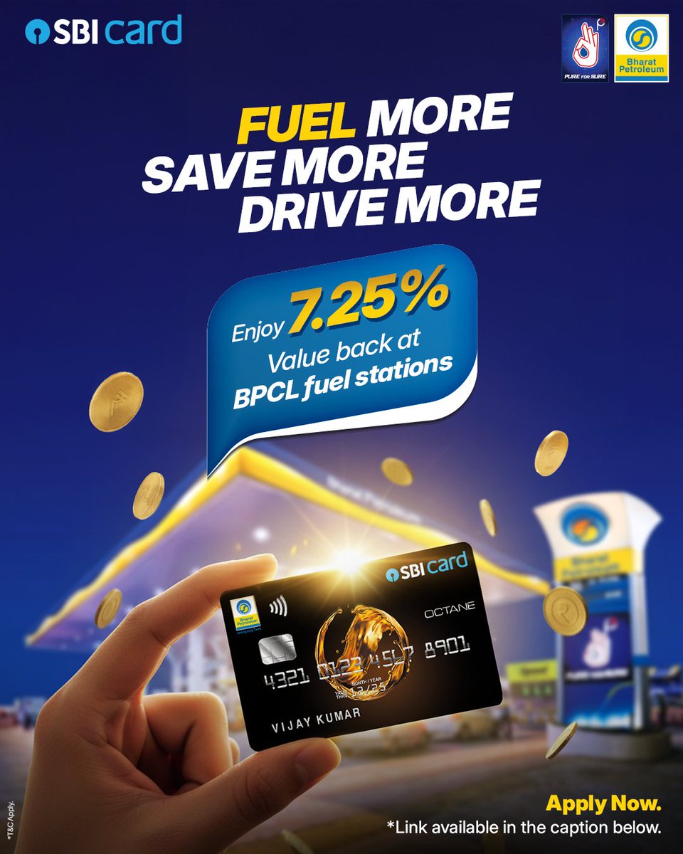 If you drive, this is a must-have. India’s top-rated co-branded fuel card is here.

Swipe smarter, save bigger. 

Apply now:  share.google/ASZhNejGlBUWP1…

#SBIOctaneCard​ #BPCL #FuelCard​ #CreditCardOffers​ #Rewards #SmarterSpends