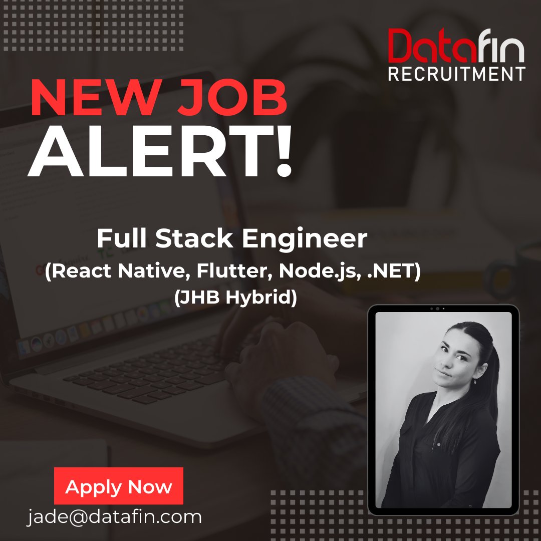 DatafinSA's tweet image. A fast-paced Investment Firm specializing in the Automotive industry seeks the coding talents of a Full Stack Engineer with 5+ years’ experience to take charge of 4 applications – 2 mobile &amp;amp; 2 web.

Apply here - datafin.com/job/full-stack…

#fullstackengineer #datafinrecruitment
