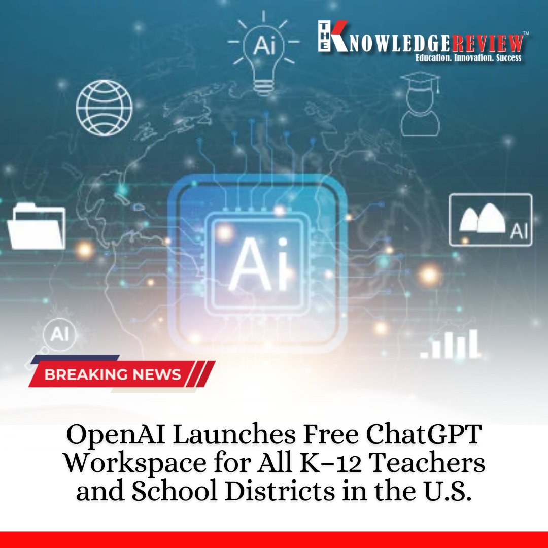 theknowledgerv's tweet image. OpenAI launches FREE ChatGPT Workspace for every K–12 teacher in the U.S.unlocking smarter, faster, AI-powered learning! Empower your classroom today.

Read More :- tinyurl.com/6mpekwaz

#OpenAI #ChatGPTWorkspace #EdTechRevolution #AIinEducation #K12Learning #TeacherTools