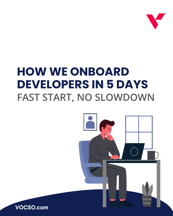 vocso's tweet photo. ⏳ The 1st week defines a developer’s impact — so we designed a 5-day framework.

Flow at Vocso:
Day 1: Setup
Day 2: Alignment
Day 3: Collaboration
Day 4: Integration
Day 5: Start Delivery

🚀Outcome: Productive developers in week one. Zero delays.
#vocso #developer #Onboarding https://t.co/EILJZDIHDq