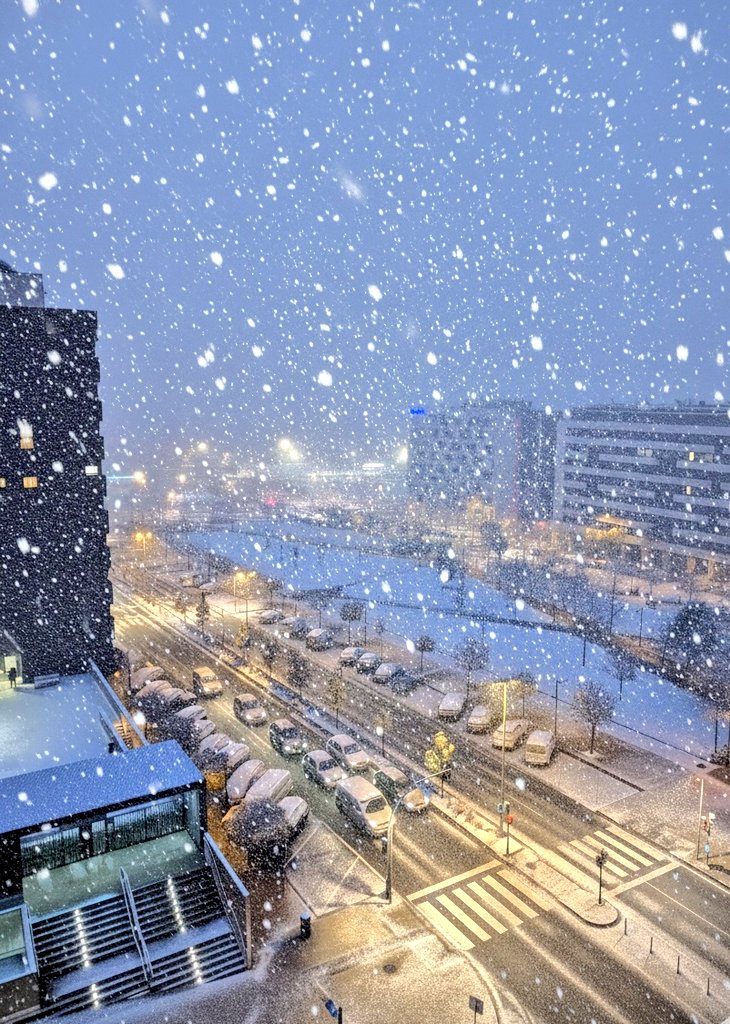 La nieve ha dejado un blanco amanecer en Pamplona ❄️
