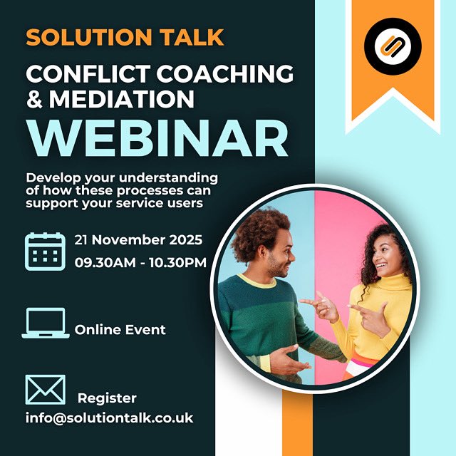 solutiontalkuk's tweet image. We’re looking forward to delivering today’s webinar

Building resilient communities starts with constructive conversations

We’ll be sharing how #mediation &amp;amp; #ConflictCoaching can support community resilience

Email : info@solutiontalk.co.uk for more info 

#SolutionTalk #ASB