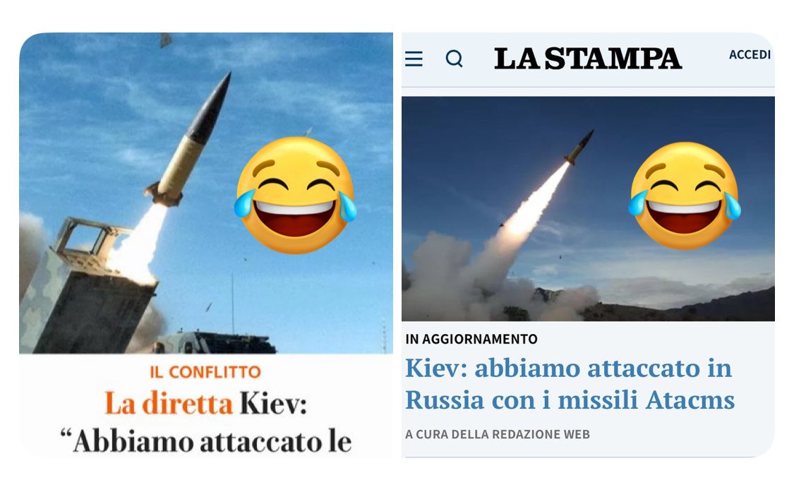 k_arsenale's tweet image. Senti anche tu questa puzza vero ? È la decomposizione della stampa italiana, non ci credi ? Ricorderai questa notizia trionfante: “#Kiev attacca la Russia con missili #Atacms. Un evento storico”. Ma poi hai letto qualche articolo di questi missili Atacms, tutti e 4 abbattuti ?