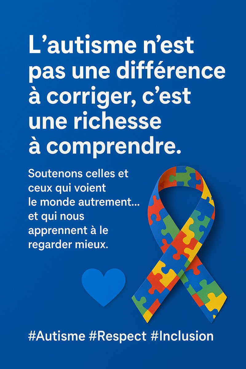 Une personne autiste ne demande pas qu’on change son monde, seulement qu’on l’accepte dans le nôtre. Soutien total, bienveillance et respect.

#autisme #Respect #Inclusion