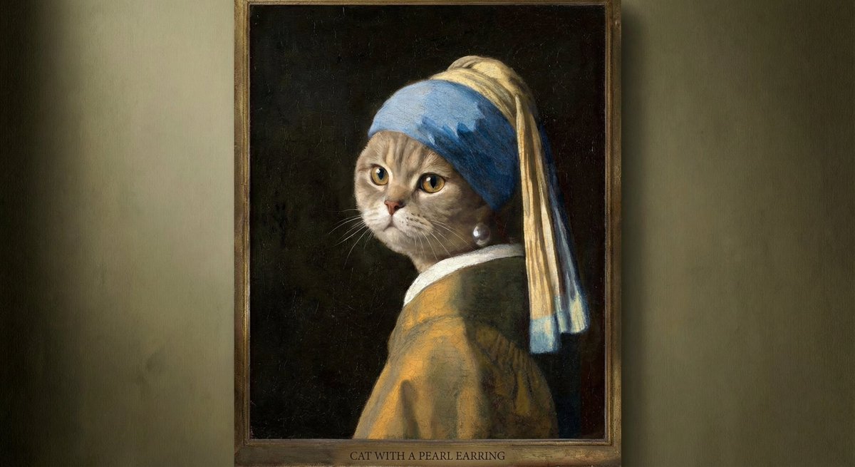 cat wearing pearl earring