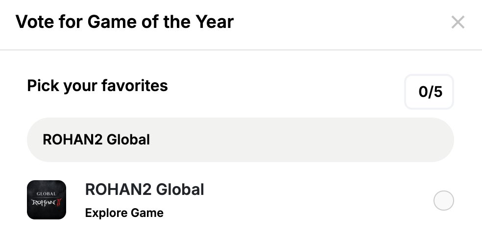 🏆 Blockchain Game Awards 2025 by <a href="/PlayToEarn/">PlayToEarn</a> is live now and R.O.H.A.N.2 is nominated for #GOTY !

Drop your vote and let’s cook! 
Show them what we've got 🔥🔥🔥

☑️ Vote for GOTY: playtoearn.com/awards/vote/ga…
☑️ Vote for Best Mobile Game: playtoearn.com/awards/vote/be…
☑️ Vote for Best