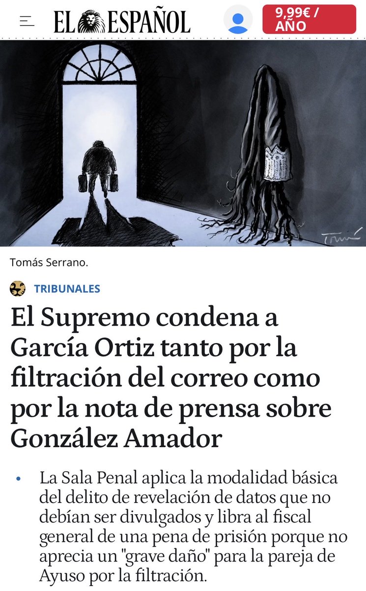 crpandemonium's tweet image. Misterio desvelado. Le han condenado tanto por la filtración como por la nota de prensa. Si se ha librado de la cárcel es porque el Supremo ha considerado que el daño al novio de Ayuso no fue lo suficientemente relevante como para meter al fontanero de Sánchez en prisión.