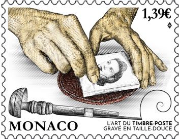 モナコの新切手「凹版切手彫刻の芸術」。 凹版職人の手元にフォーカス