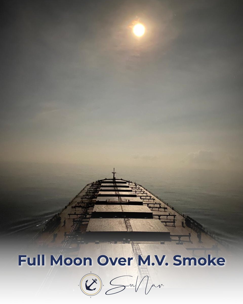 sunavgroup's tweet photo. A stunning full-moon night captures the beauty and calm of life at sea aboard M.V. SMOKE.
Moments like these remind us of the serenity, strength and endless horizons that define a seafarer’s journey. 🌊✨

#sunav #mvsmoke #fullmoonatsea #seafarerslife #maritimeview https://t.co/yo664C406Q