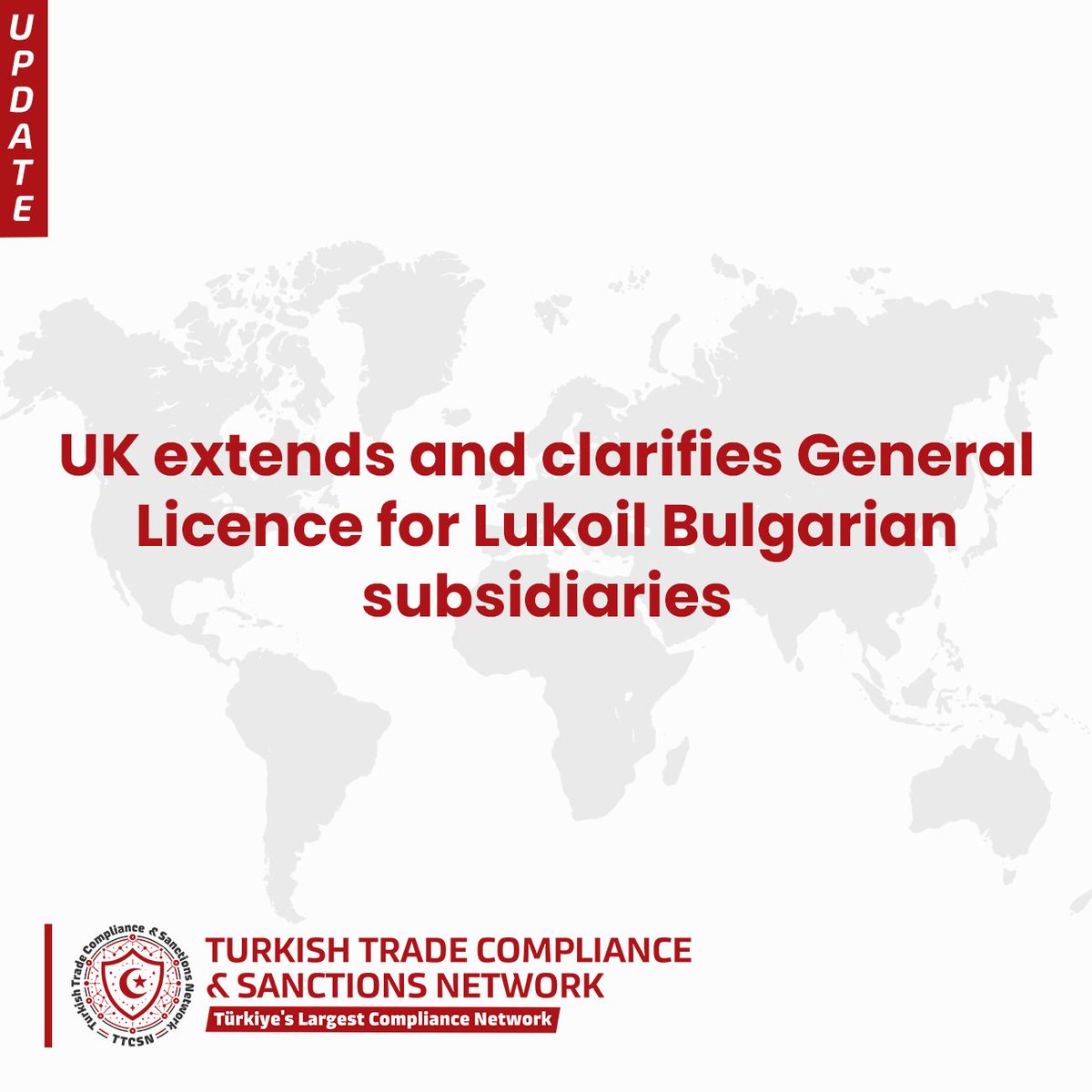 ttcsnetwork's tweet image. The UK’s Office of Financial Sanctions Implementation (OFSI) has updated General Licence INT/2025/7895596 “Continuation of Business of Lukoil Bulgaria Entities” under the Russia (Sanctions) (EU Exit) Regulations 2019.

#TTCSN #TürkiyeTradeCompliance #ExportControl #Sanctions