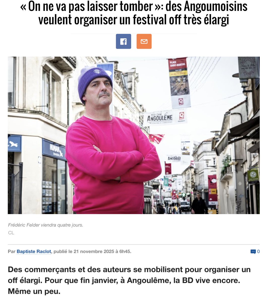 RemiNoTsundoku's tweet photo. Les Angoumoisins veulent organiser un festival off.

"Sans vouloirs briser le boycott, dans les coulisses, c'est un off très élargi qui est en train de se monter entre auteurs et commerçants." 

Frédéric Felder sera notamment là les quatre jours.

https://t.co/QUQxUBQyuu https://t.co/Iq1aVfqNQi
