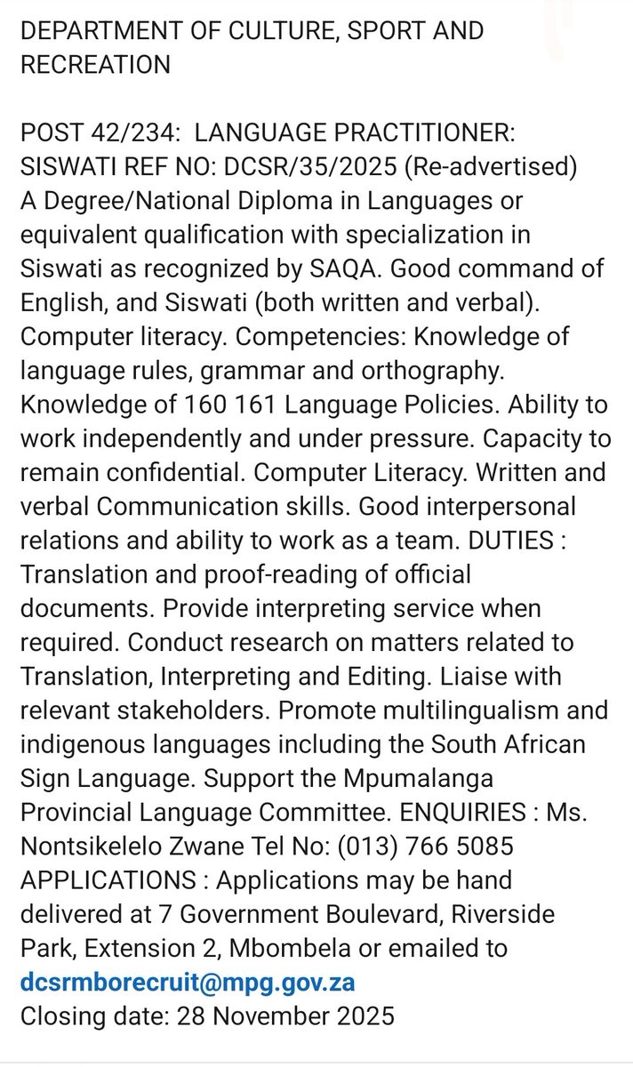 Siswati Language Practitioner Wanted!