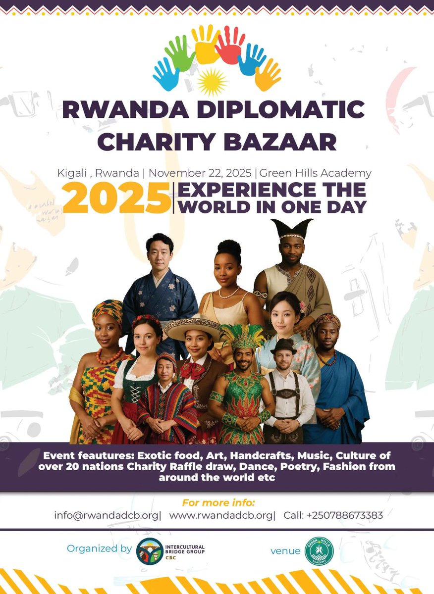 IGIHE's tweet image. More than 10 embassies from Africa, Asia, and Europe are coming together in Kigali this Saturday, November 22, 2025, for the inaugural Rwanda Diplomatic Charity Bazaar, a major cultural and fundraising event designed to support over 50 youth- and women-led cooperatives across the…